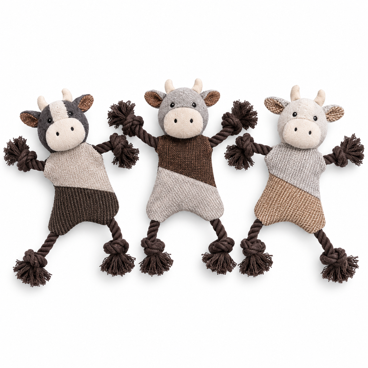 Knotted Rope Cow Squeaky and Crinkle Dog Toy